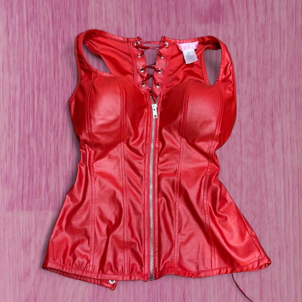 Lydia usa Y2k red faux leather corset top